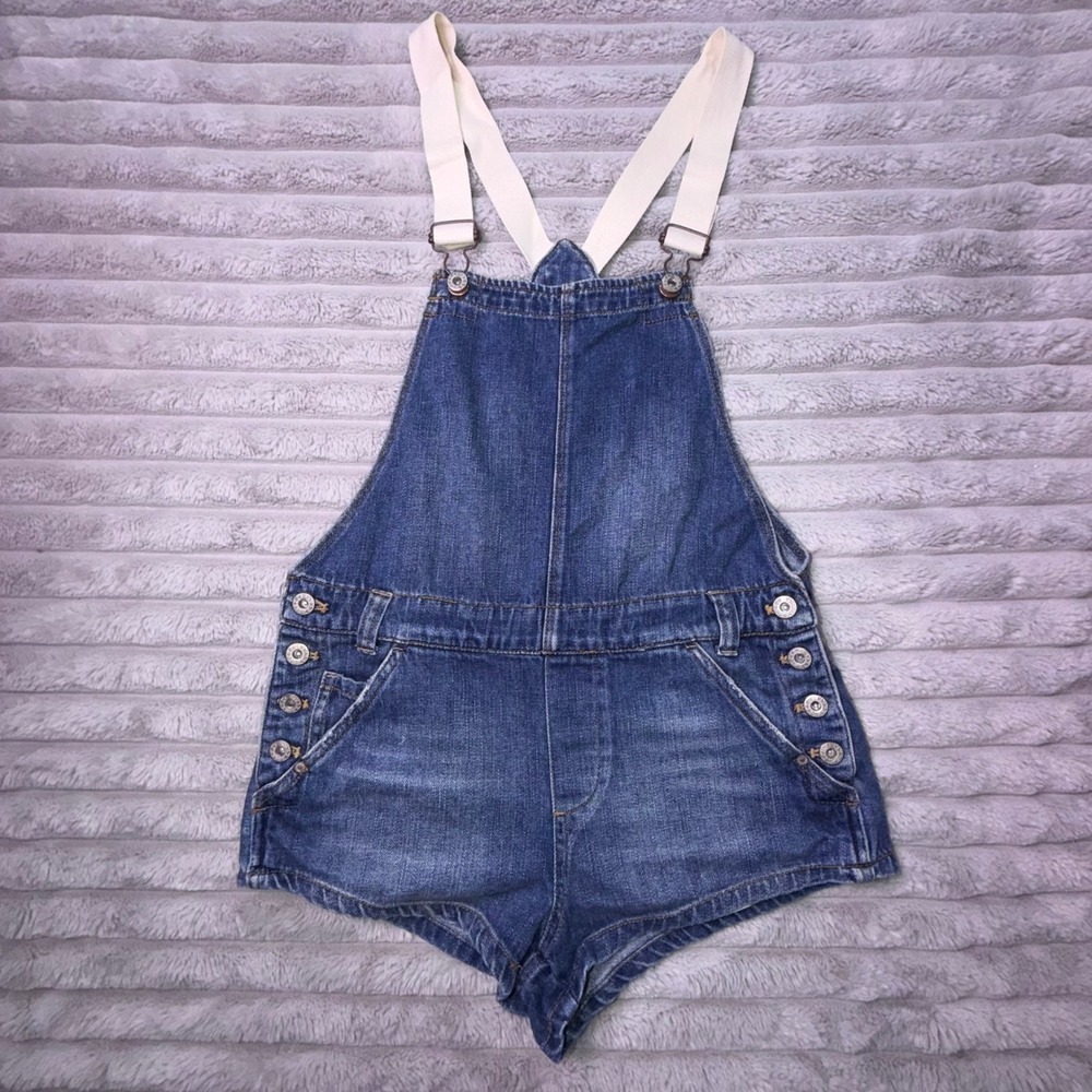 Free People Womens 24 Denim Shortalls Blue Jean Overalls Medium Wash Shorts - Picture 2 of 12